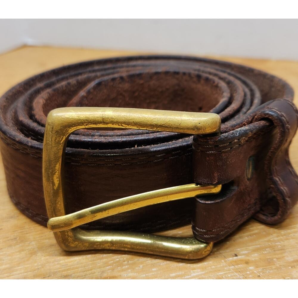Red Wing Brown Leather Belt 50" Brass Buckle Double‎ Stitch Added Holes USA